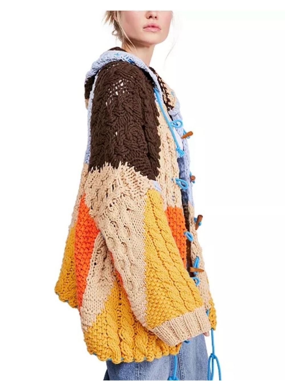 Free People Chunky Colorblock Cable Knit Perfectly Patched Poncho - Picture 11 of 15